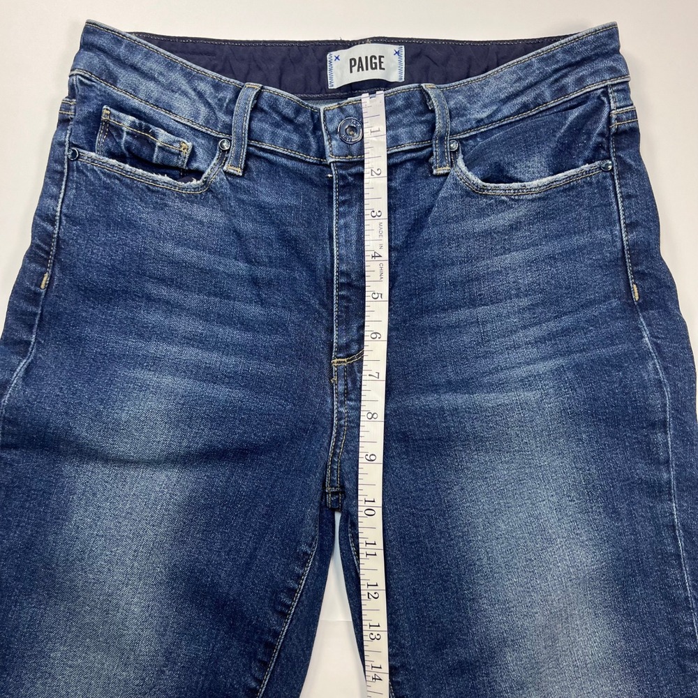 PAIGE Jacqueline Straight Jeans Size 28 Domino Blue High Rise Raw Hem Denim - Picture 7 of 12